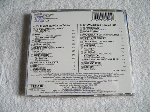 LOUIS ARMSTRONG - In the Thirties / FATS WALLER - 1943 - CD FORLANE - 1988 Jazz - Picture 2 of 7