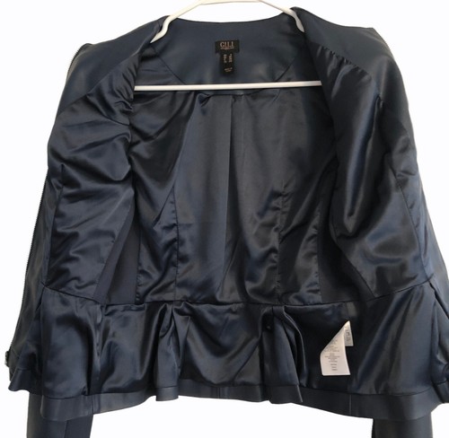 Neu G.I.L.I. Moto Jacke Größe 0 110 $ neu ohne Etikett butterweiches veganes Leder marineblau - Bild 3 von 9