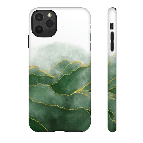 Green Watercolor Phone Case, Marbled Style Print, Shades, Gold, White, Luxury - 第 30/48 張圖片