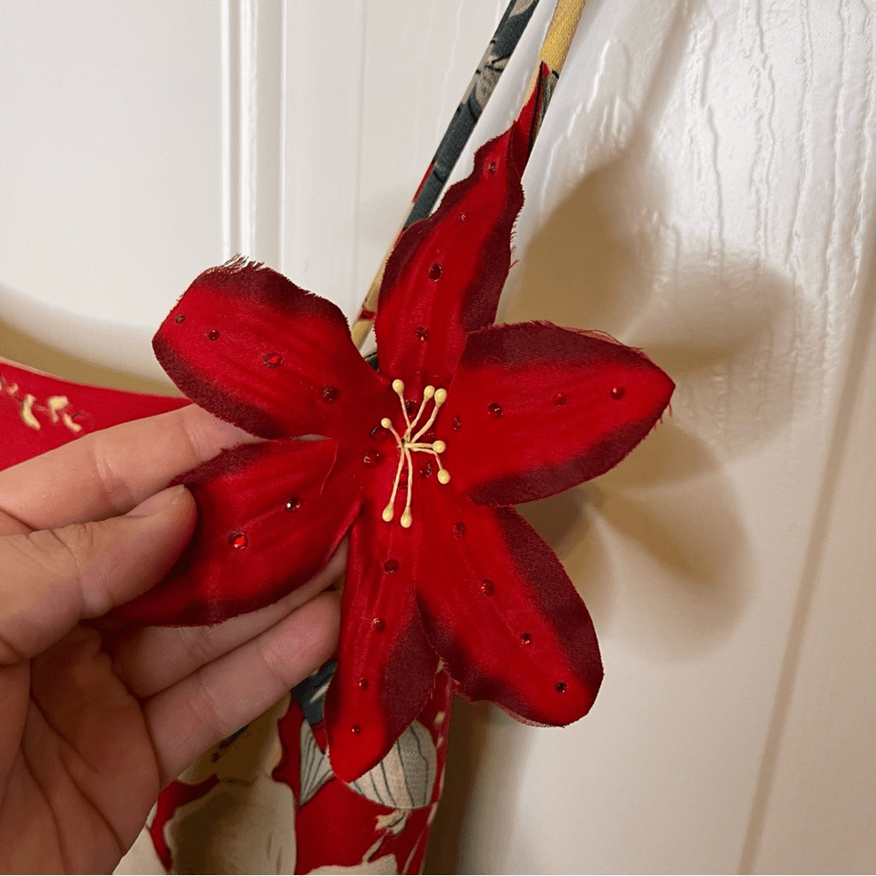 VTG 90s Rampage Red Hibiscus Ruffle Midi Dress Size S Tropical Vacation