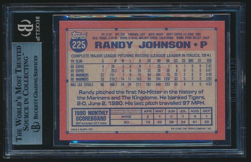 Randy Johnson BGS 9 1991 Topps #225 como nuevo - Imagen 2 de 2
