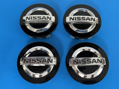 NISSAN CENTER CAPS GLOSS BLACK GENUINE FACTORY ORIGINAL OEM SET 40342 AU510 - Picture 3 of 9