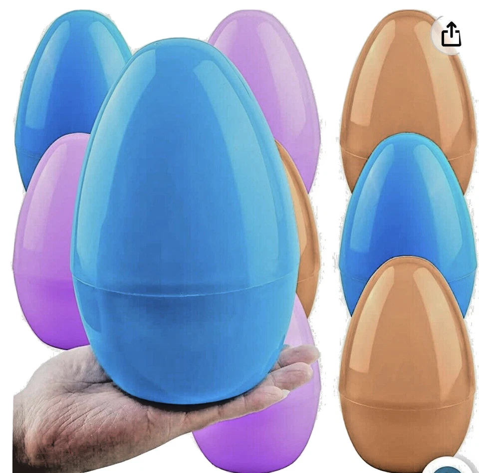 10 Inch Colorful Fillable Plastic Set of 3 Jumbo Easter Eggs Pink Lght Blue Gold - Image 3 of 4