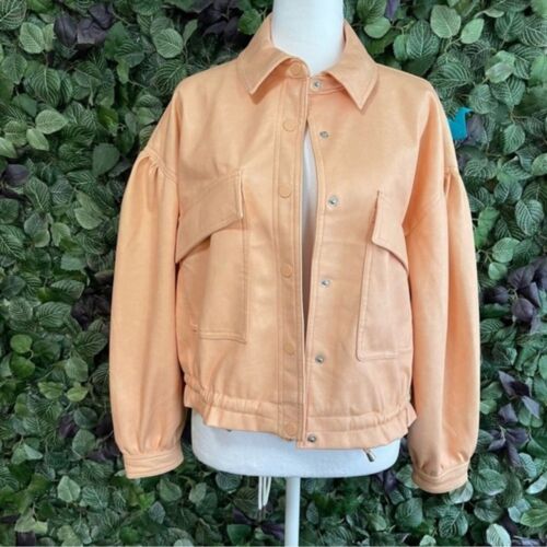 7 For All Mankind Faux Leather Perfect Peach Oversized Fall Jacket Size S NEW - Picture 3 of 9