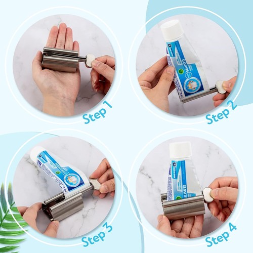 Toothpaste Squeezer Tube Metal Dispenser Stainless Steel Roller Holder 3pcs - Picture 4 of 6