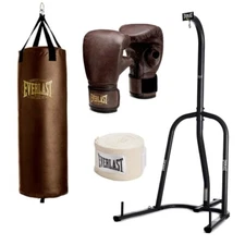Everlast Single Station Heavy Bag Stand & 100 lb. Heavy Bag Kit w/ Gloves Wrap  