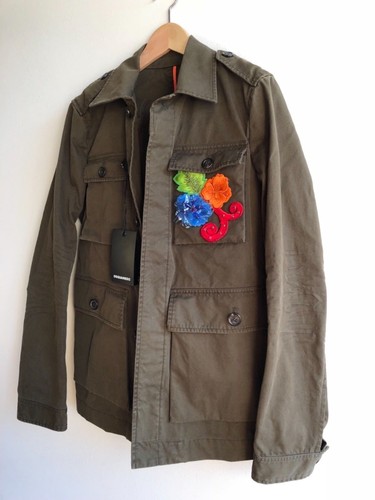 New Dsquared2 Hibiscus Twill Jacket Khaki Green Overshirt Made in Italy Sz EU 50 - Picture 7 of 12