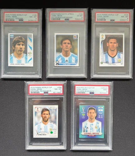 Messi lot x 5 PSA World Cup Panini stickers 2006, 2010, 2014, 2018, 2022 #185