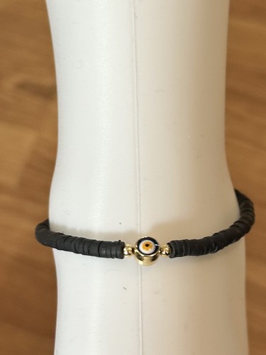 Gold Plated Evil Eye Anklet With Raw Onyx Beads