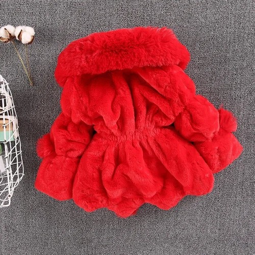 Baby Girls Warm Winter Coats Faux Fur Fashion Kids Hooded Jacket Coat for Girl - Picture 16 of 27