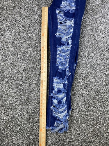 Fashion Nova Jeggings Junior Size 11 Blue Denim Distressed Ripped Stretch Trendy - Picture 7 of 9
