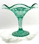 Vintage Light Green Ruffle Starburst Design Glass Pedestal Candy Dish #3056