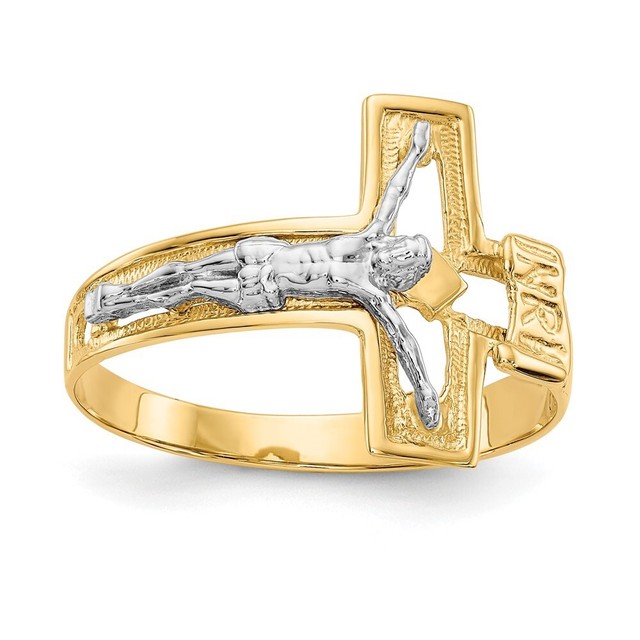 Genuine 14k Gold INRI Crucifix Christian Ring with Jesus on Cross 2.68