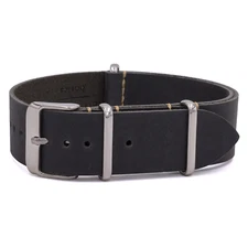 Dark Grey Oiled Leather One-Piece Watch Band - 18, 20, 22 or 24mm