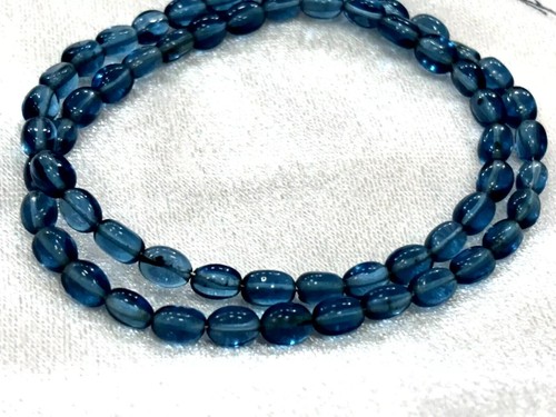 London Blue Topaz Stone Oval Smooth 5x7 mm Beads Gemstone 1 Necklace 18 Inch - Picture 4 of 5