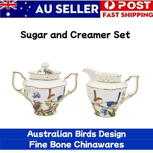 Australian Birds Blue Wren Sugar and Creamer Set Fine Bone China with