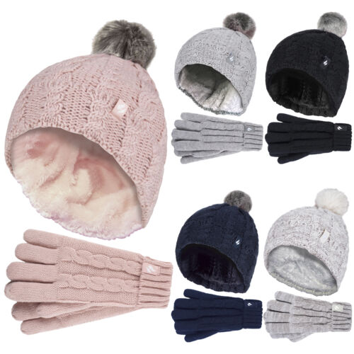 Heat Holders - Girls Bobble Pom Pom Hat and Gloves Set - Picture 1 of 21