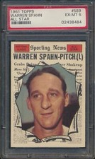 1961 Topps Waaren Spahn #589 AS All Star HOF Braves PSA 6 CENTERED