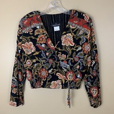 Carole Little Petites 6 Colorful Floral Wrap Front Vintage Boho Cropped USA Made