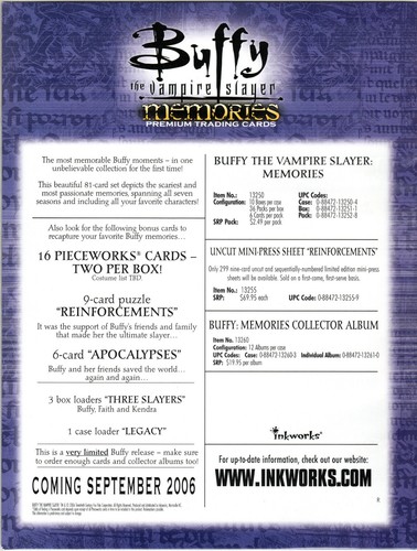 BUFFY THE VAMPIRE SLAYER MEMORIES 2006 INKWORKS SALES ADVERTISING SELL SHEET - Picture 2 of 2