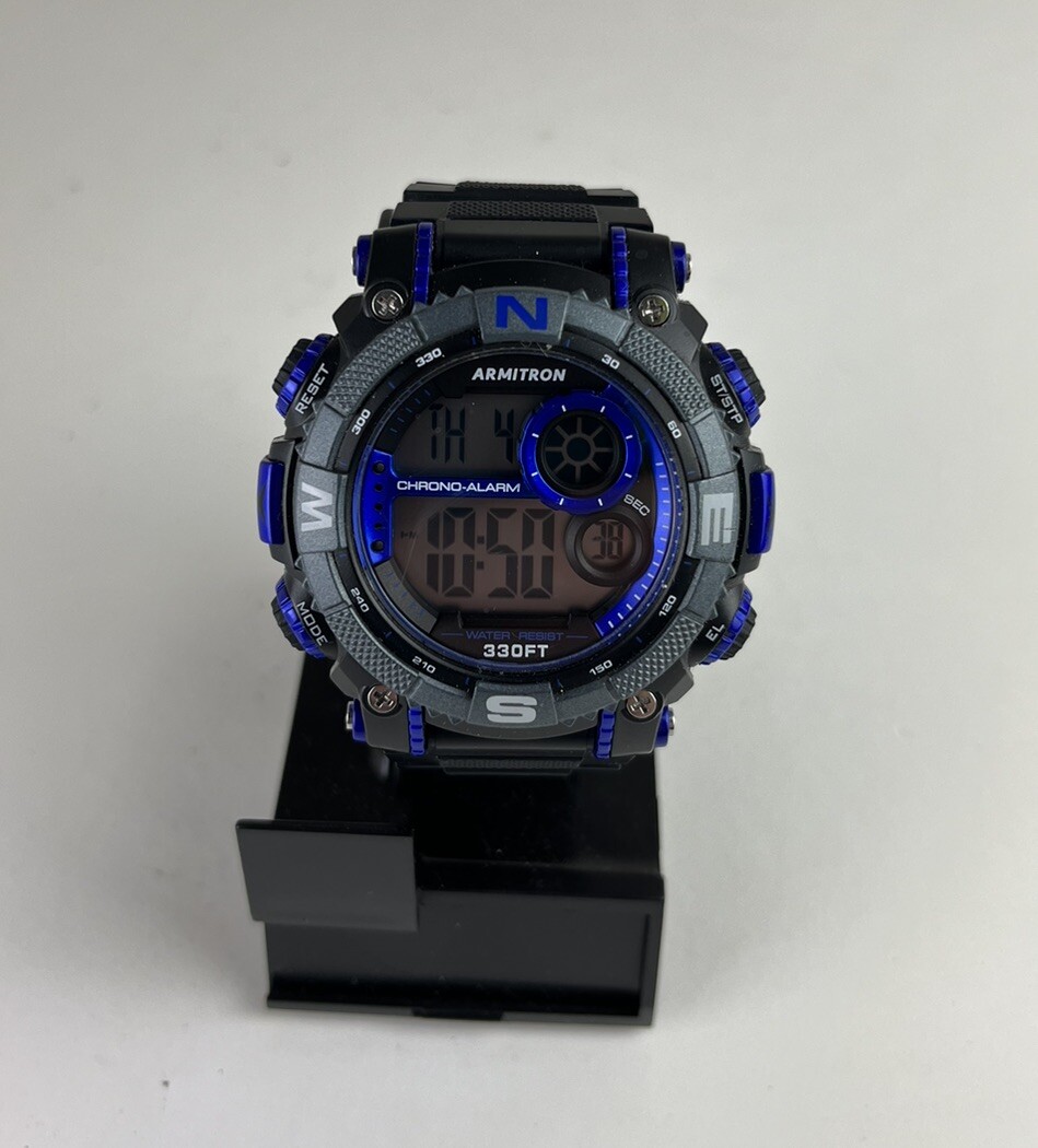 Armitron 40/8284 Blue, Digital Resin Watch, 100 Meter WR, Chronograph
