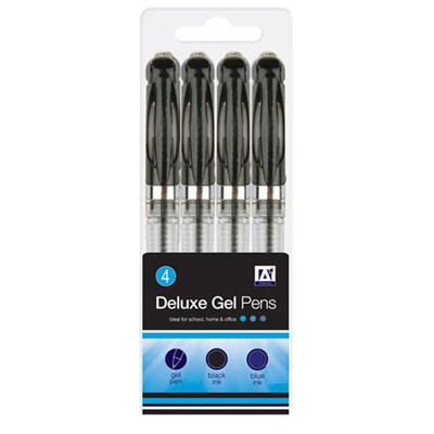 Deluxe Gel Pens 2 x Black /& 2 x Blue Pack of 4 Pack