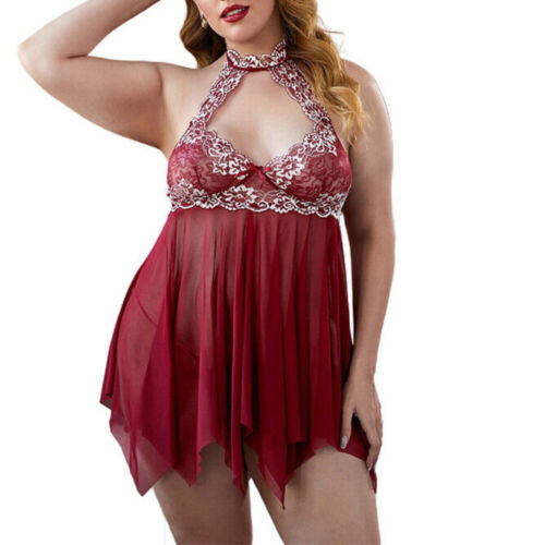 Sexy Damen-Dessous Spitzenkleid Unterwäsche Babydoll Nachtwäsche G-String in Übergröße - Bild 130 von 261