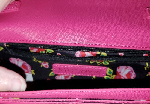 Betsy Johnson Bright Pink Crossbody Purse With Card Slots Vegan Friendly NWT $58 - Picture 6 of 9