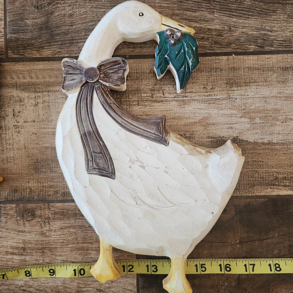 Vintage Wooden Christmas Geese Bow Wall Decor Hanging Set Of 2 Figi Graphics - Image 3 of 4
