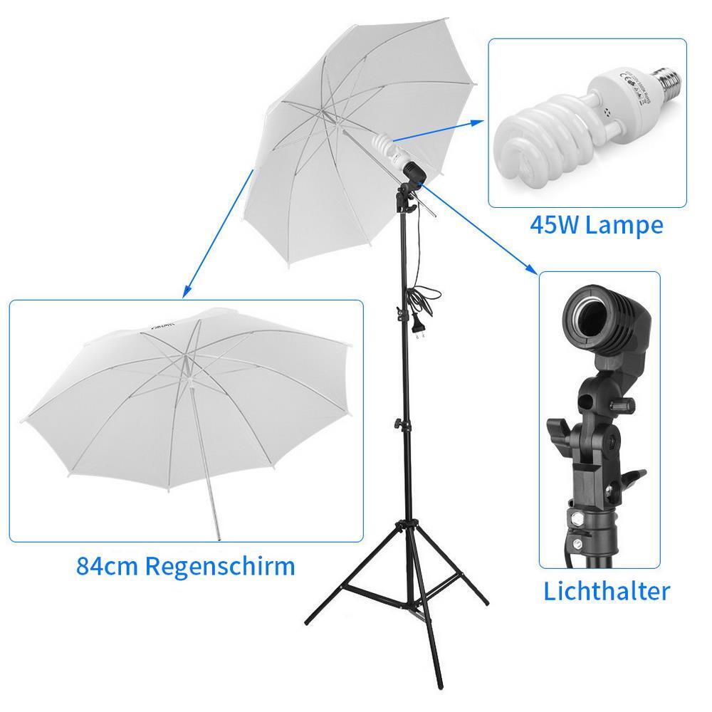 Profi Fotostudio Set Softbox Hintergrundsystem Studioleuchte Regenschirm Tasche