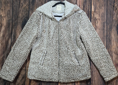 Thread + Supply Brown Sherpa Jacket Full Zip Lined Pockets Hooded Women's Medium