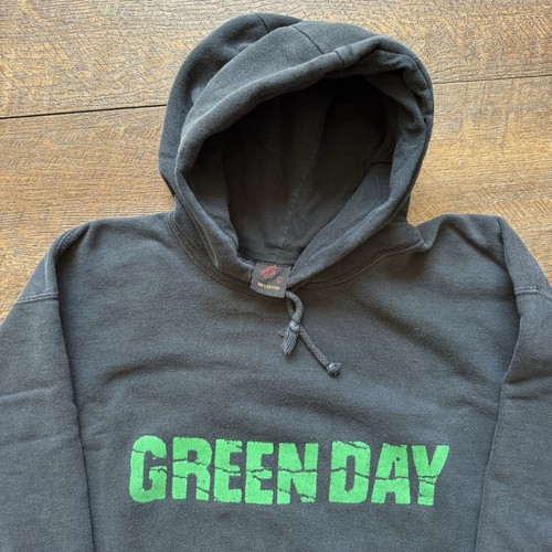 Vintage 90's Mens M Black Green Day Rare Distressed Faded Punk Fock Grail Hoodie - Picture 6 of 11