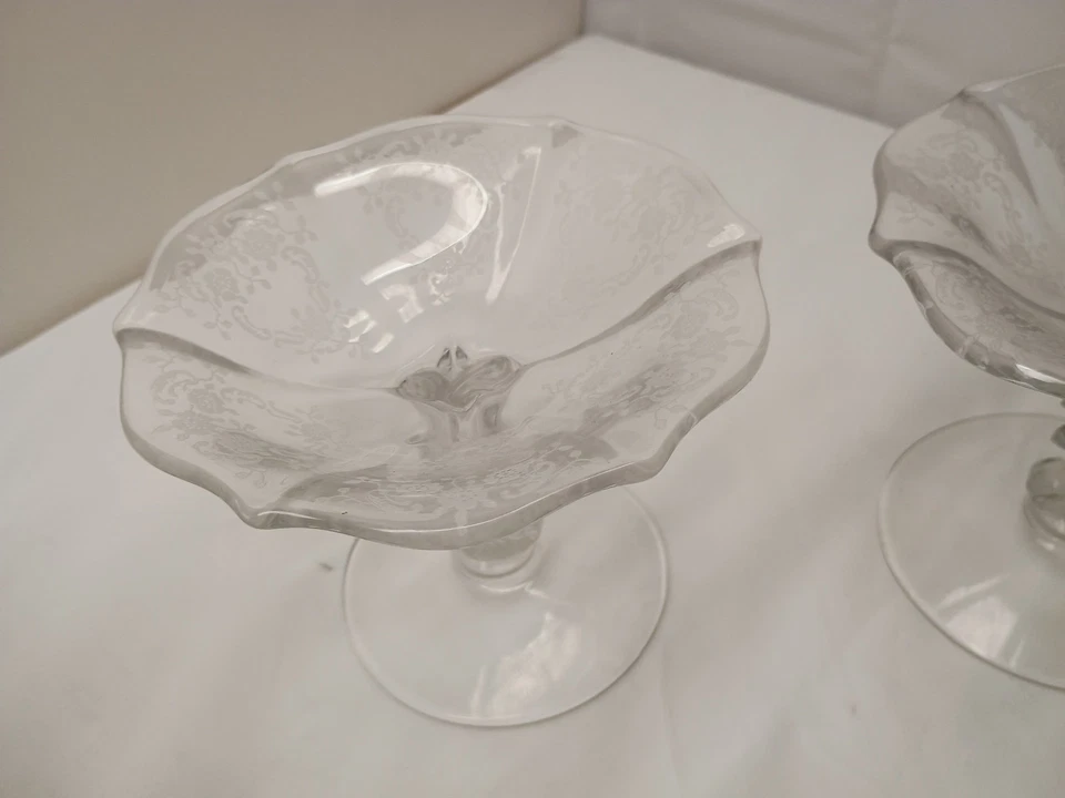 Fostoria Meadow Rose Clear Etched Glass #328 Baroque Compote (Lot Of 2 Pieces) - Image 2 of 4