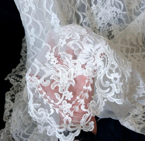 Jasmine SHEER WHITE LACE Sleeveless Trumpet WEDDING DRESS GOWN w/Train - L - Picture 8 of 10