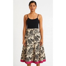 Old Navy Cotton Skirt Size  6 Tan Brown Pink Floral Midi Cottagecore Y2K