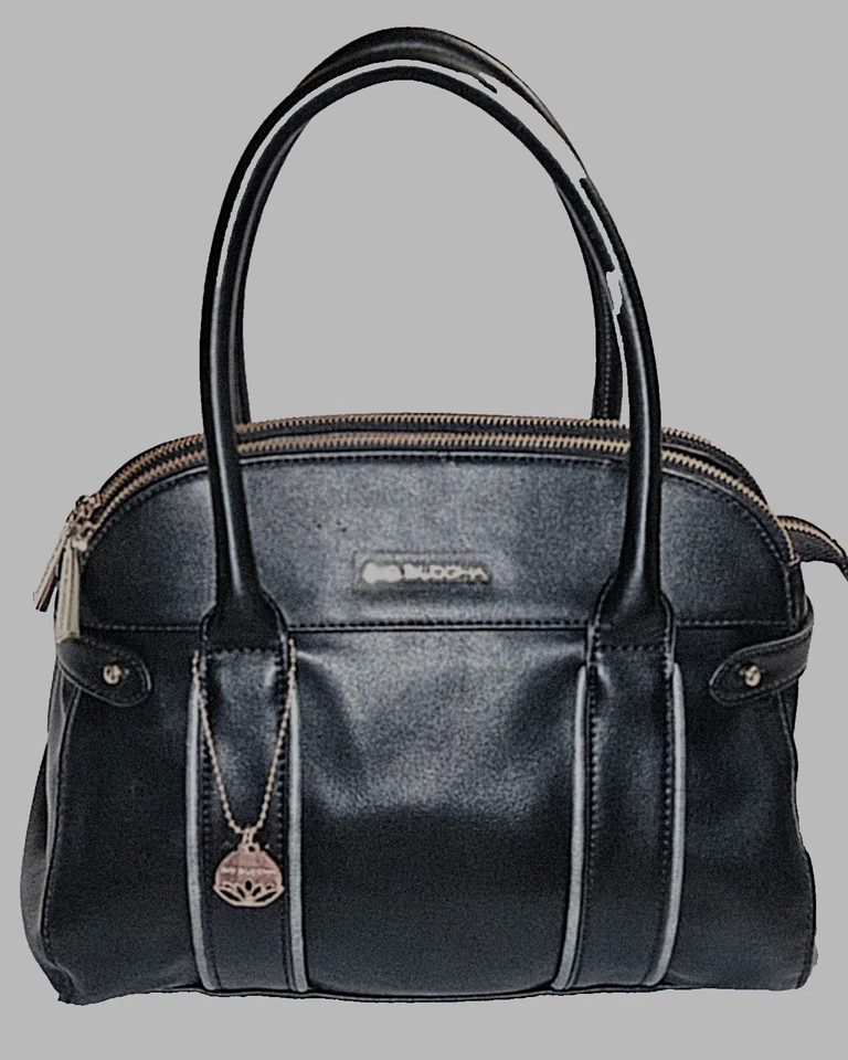 BOLSO DE MANO BIG BUDDAH NEGRO CUERO VEGANO CÚPULA SUPERIOR (FALTA CORREA PARA EL HOMBRO) NUEVO SIN ETIQUETAS Foto 2 de 4