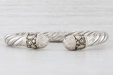 Samuel Benham 0.19ct Diamond Cuff Bracelet Sterling Silver 18k Gold Hinged 7.25