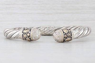 Samuel Benham 0.19ct Diamond Cuff Bracelet Sterling Silver 18k Gold Hinged 7.25''