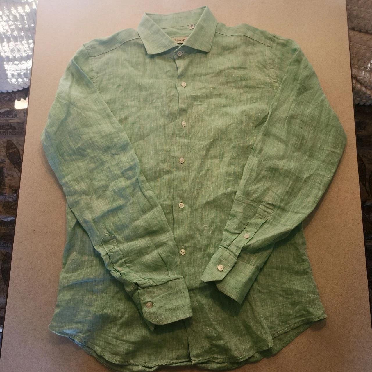 Puro Lino Linen Teal Button Up Shirt - Size 39 / 15.5 - Made In Italy