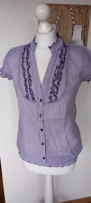 Fresh Made Bluse Shirt Blusenshirt T-Shirt S 36 Weiß Lila Gestreift