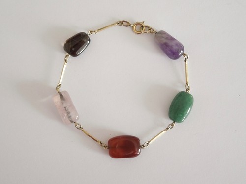 Vintage Bracciale Pietre Colorate AM Placcato In Oro 14,8 G/21,5 Cm