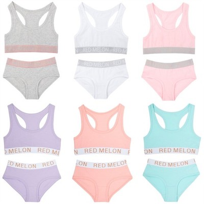 Trainings-BH Mädchen bauchfreies Oberteil Weste Schlüpfer Slip Hose Set Baumwolle Alter 7-13 Jahre
