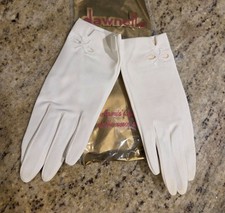 New Vintage Women's Size S White Nylon Formal Short Gloves Bow Cutout