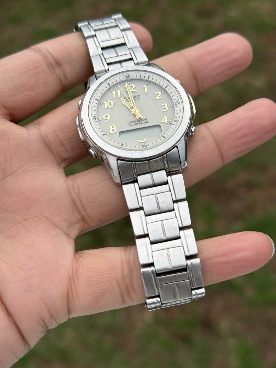 CASIO vintage rare Lineage wave ceptor Tough Solar Silver Case Men