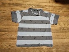 IZOD Men  s Polo Shirt Gray Stripe Palm Tree Print 100 Cotton Size XL