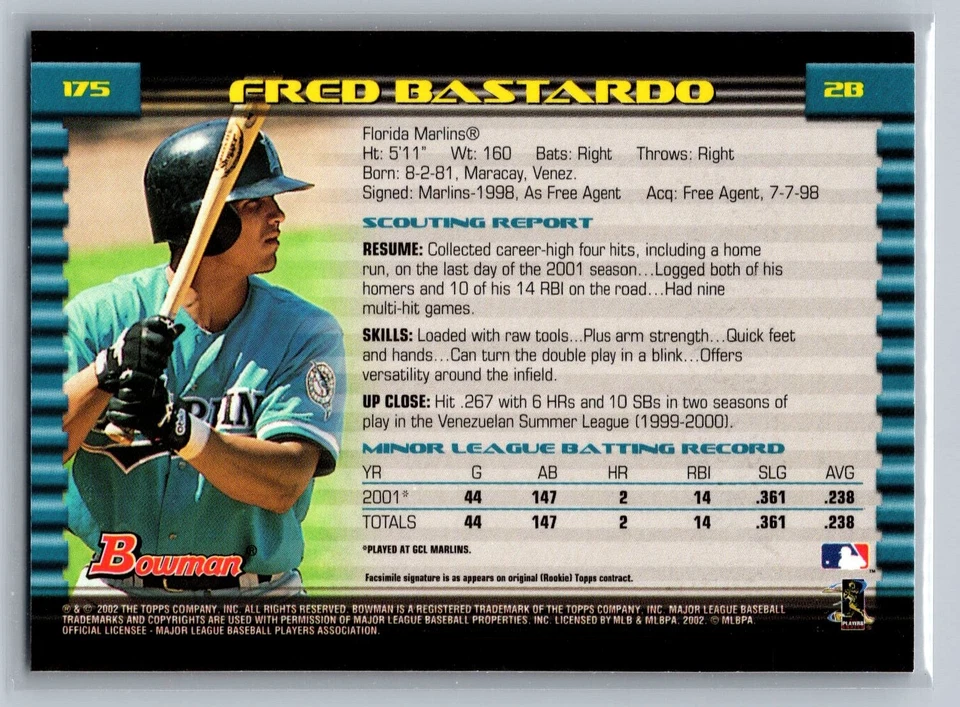 2002 Bowman #175 Fred Bastardo Gold - Image 2 of 2