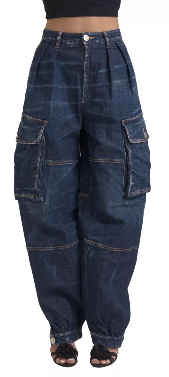 Dsquared² Blue High Waist Cotton Cargo Baggy Denim Women's