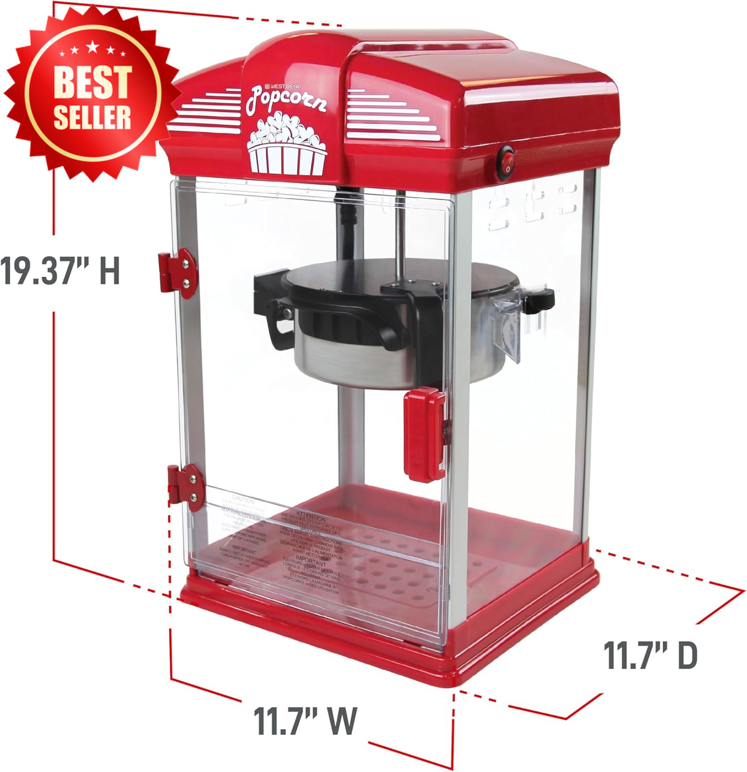 Stir Crazy Popcorn Popper Machine 4-Qt Red Gourmet Nonstick US