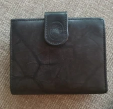 Retro Vintage Mundi Wallet Black Soft Distressed Leather Buckle Kiss Coin Purse