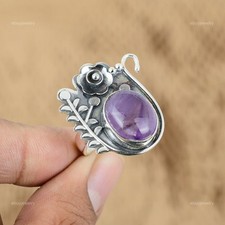 Natural African Amethyst Multi Stone Elegant Flower Ring Jewelry Sterling Silver